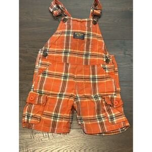 Baby Boy OshKosh B'Gosh Sz 18 Months Shortall Vestbak Orange Plaid Bibs‎